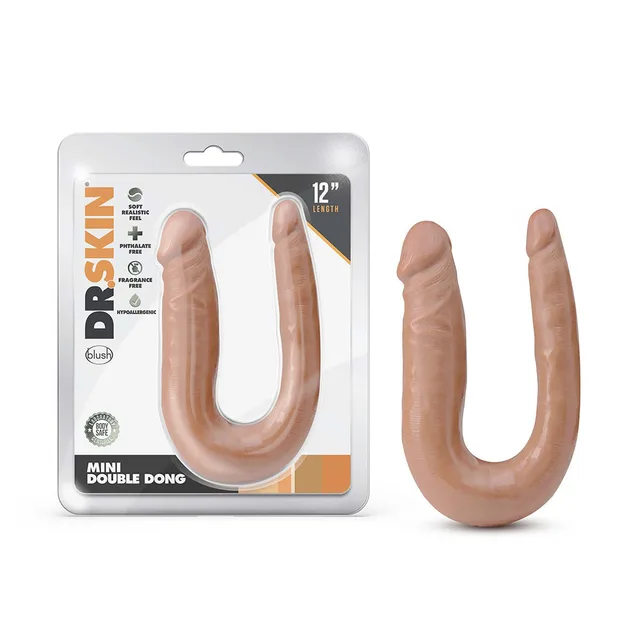Upright view of tan Dr. Skin Mini Double Dong