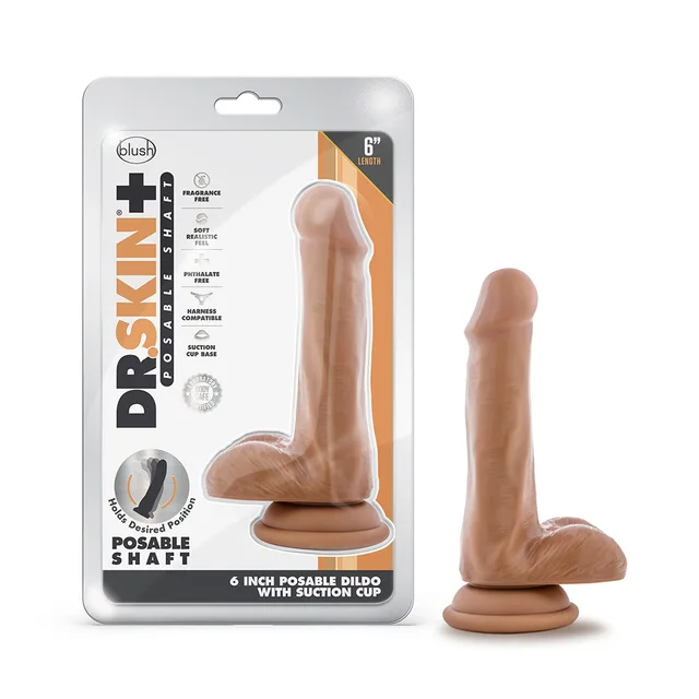 Dr. Skin Plus Realistic tan 6-inch dildo beside retail package