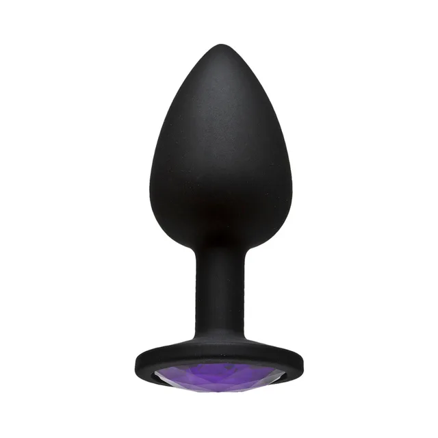 Booty Bling Small Purple Jewel Plug upright black plug with purple jewel base