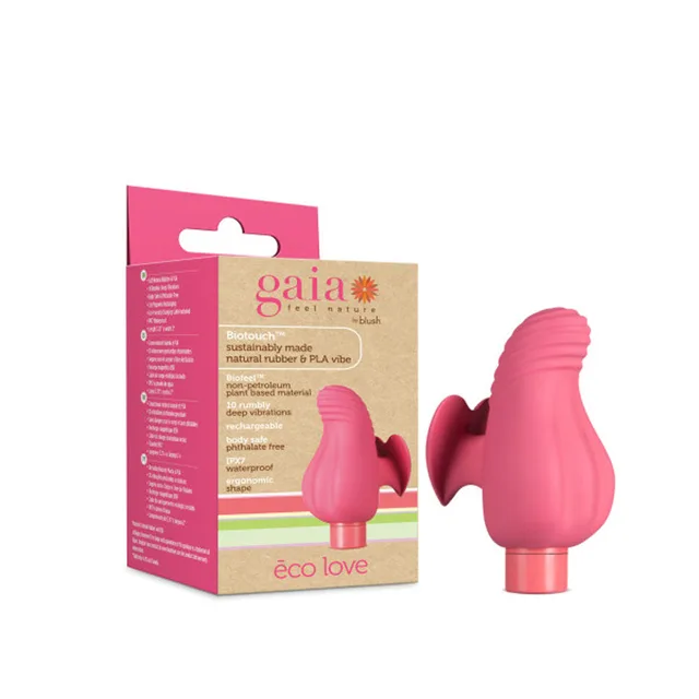 Blush Gaia Eco Love coral bullet and sleeve beside package
