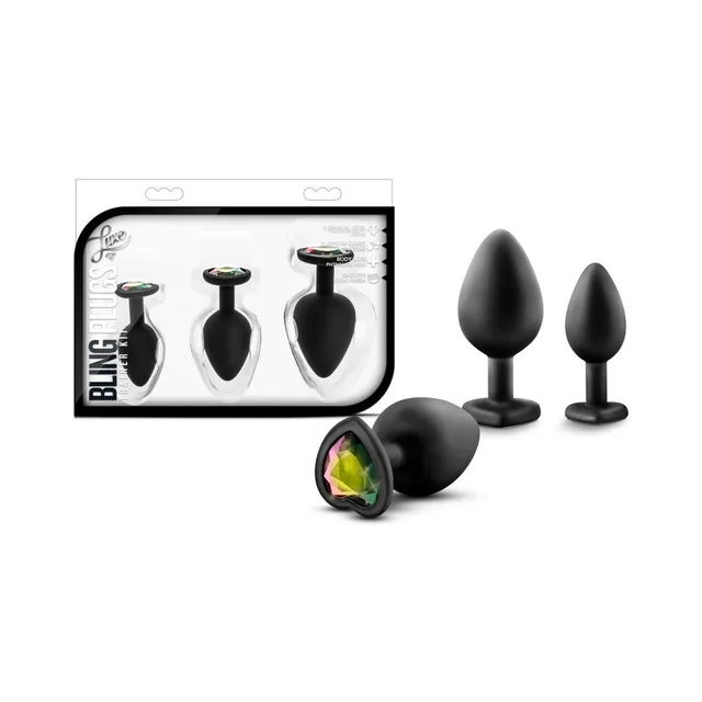 Blush Luxe black plug kit with rainbow gem bases and box