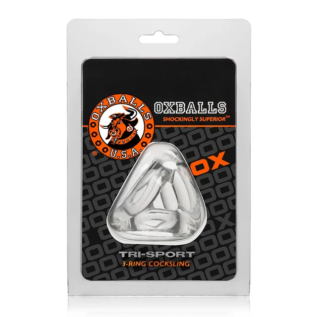 OxBalls Tri-Sport Clear TPE Sling in hanging package