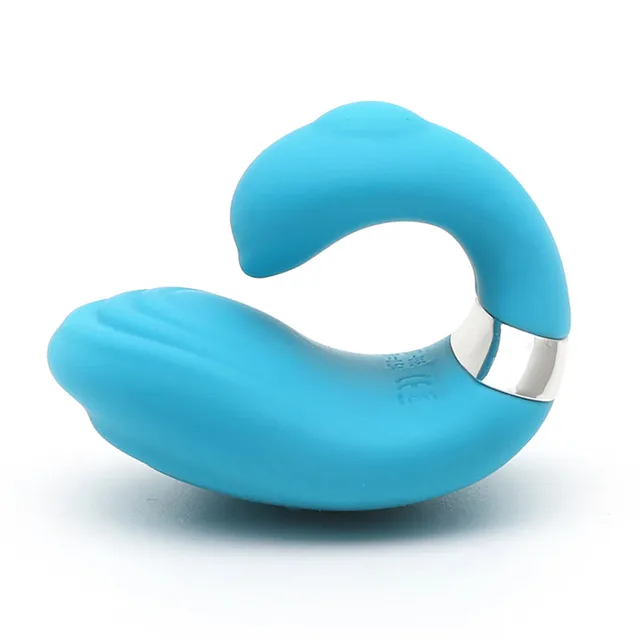 Emojibator Queeni blue swan-shaped finger vibrator with silver band