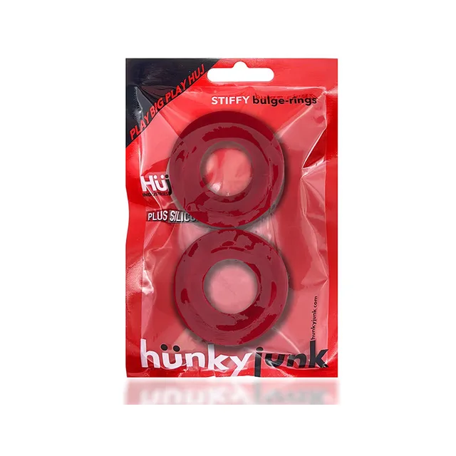 Two OxBalls Stiffy Cherry Ice thick cock rings in red retail package