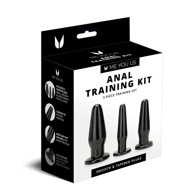 Me You Us three-piece black anal training plug set in box