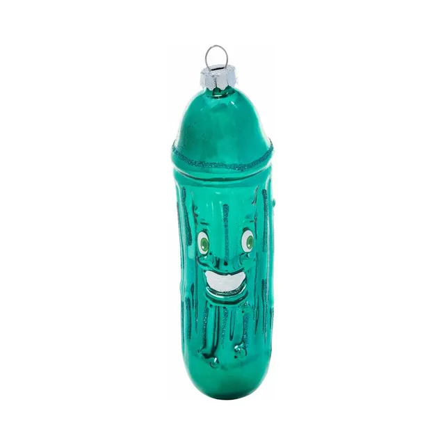 Green Christmas Dickle smiling pickle glass ornament with silver loop