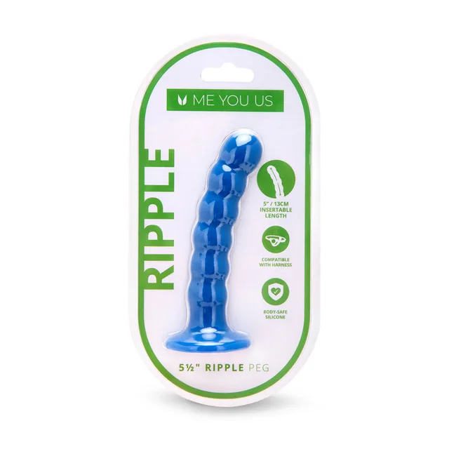 blue Me You Us Ripple silicone peg with segmented curve and flared base in package