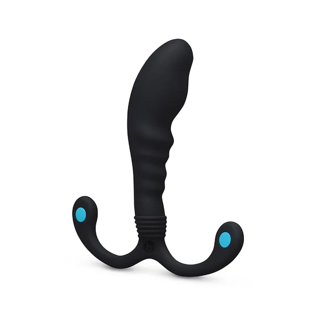 b-Vibe P-Spot Apex Bend black upright front view with teal end pads