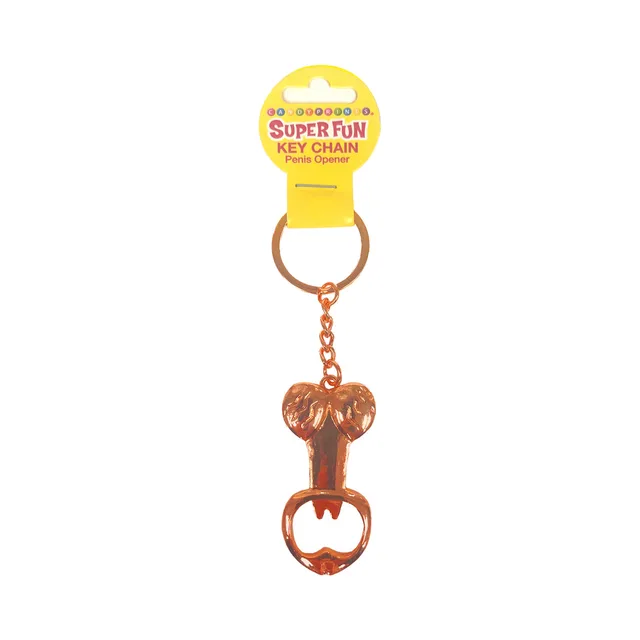 Copper-tone penis bottle opener charm with matching keyring