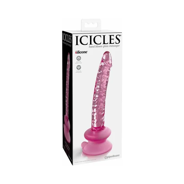 Icicles No. 86 pink glass dildo in white retail box