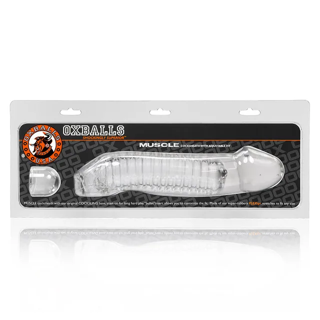 OxBalls Muscle Clear Ribbed Cock Sheath in wide package