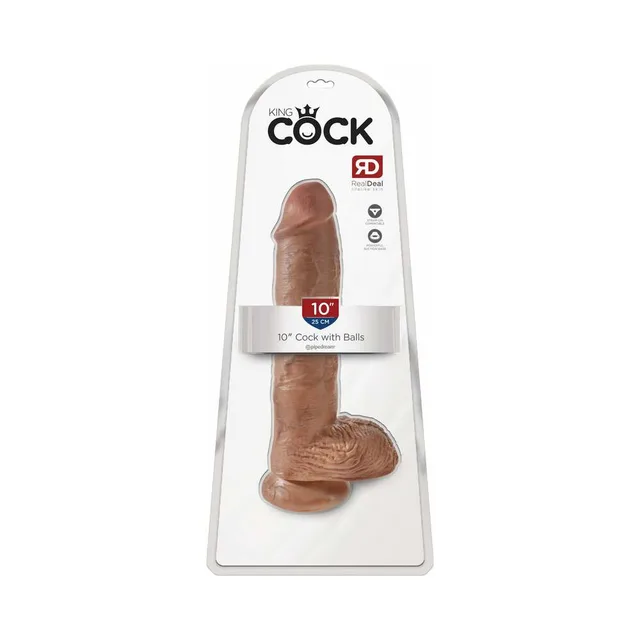 Pipedream King Cock Tan 10 Inch Dildo inside clear-front blister package