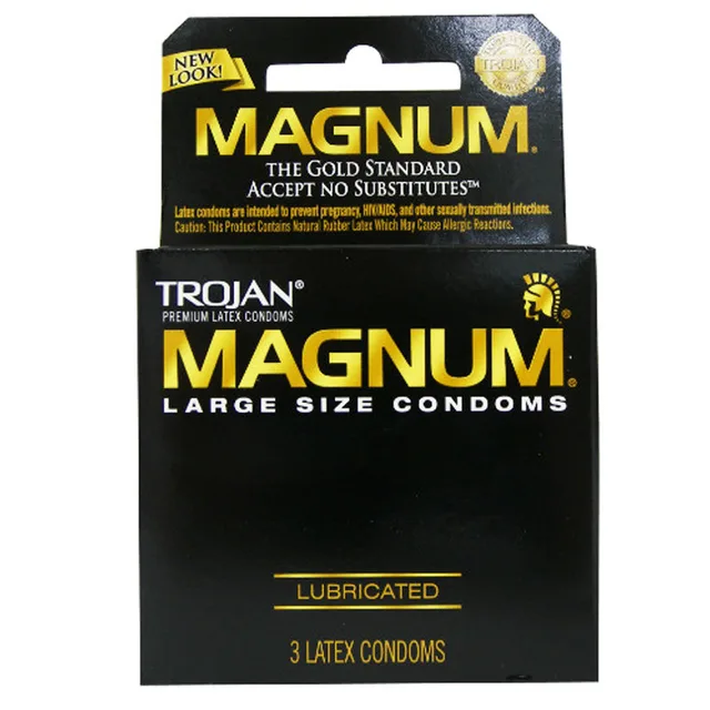 Trojan Magnum large size lubricated condoms black three-pack box