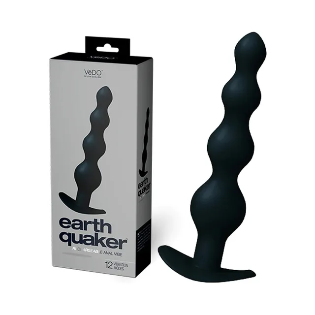 VeDO Earth Quaker Black Anal Vibrator gray black carton beside graduated bulb product