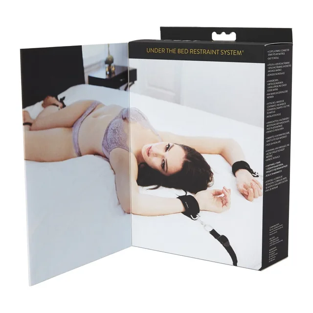 Sportsheets restraint box with under-bed strap setup photograph