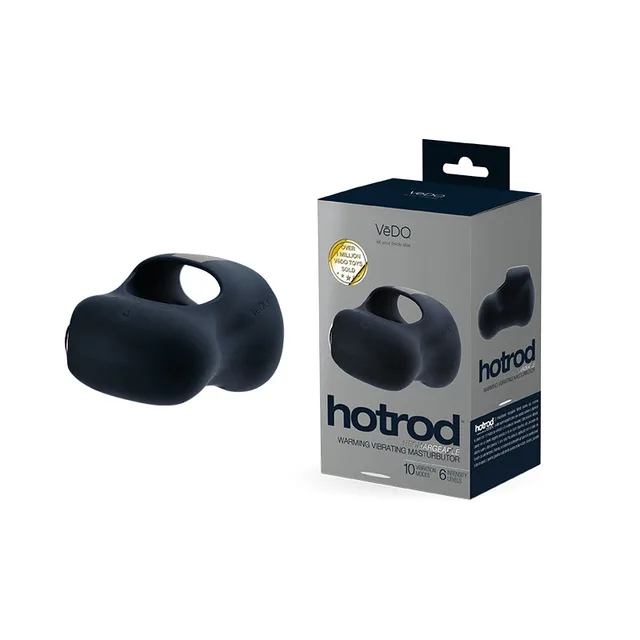 Black VeDO Hotrod masturbator beside gray and black retail box