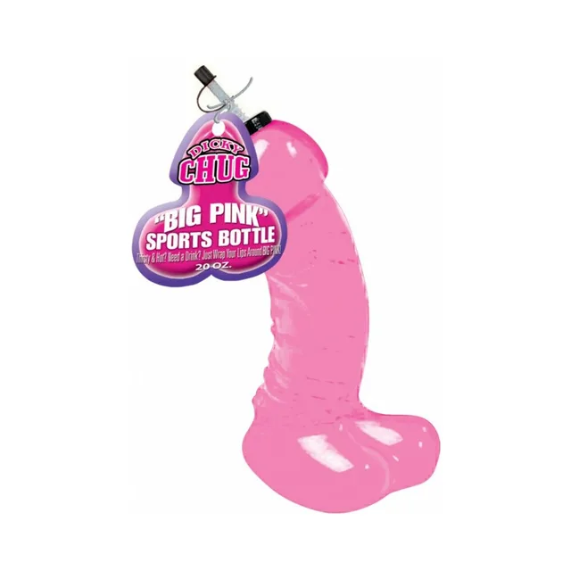 Bright pink Jumbo Dicky 20 oz sports bottle with tethered cap and flat base