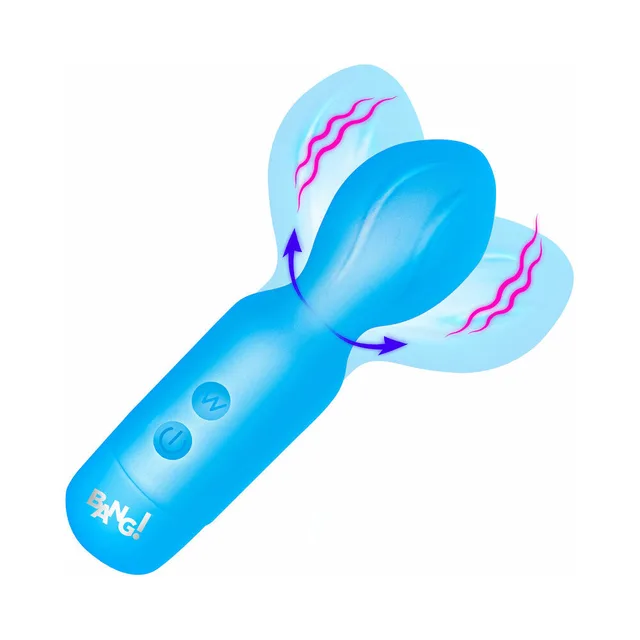 BANG blue silicone mini wand front view with head motion arrows