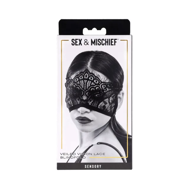 Sportsheets Veiled Vision black floral lace blindfold in retail package