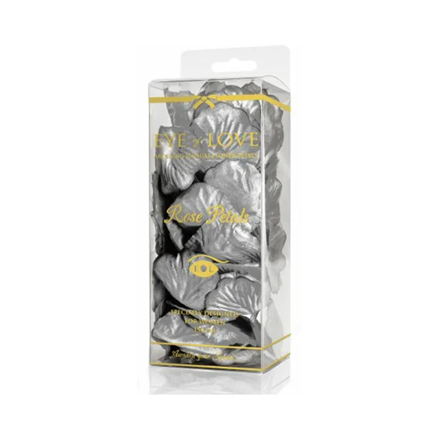 clear retail pack filled with silver Eye of Love synthetic rose petals