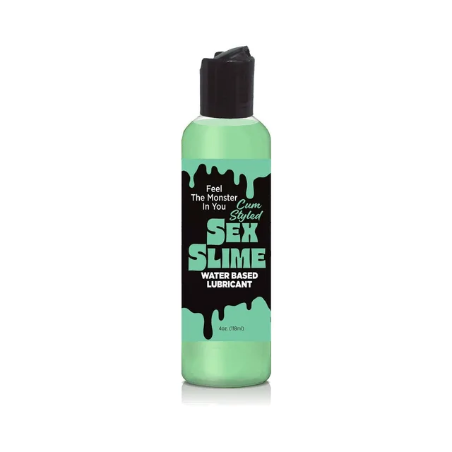 Opaque-green Sex Slime 4 oz bottle with black flip-top cap