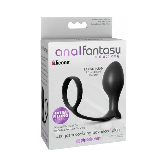 Anal Fantasy Black Advanced Plug and Ring white retail carton three-quarter view