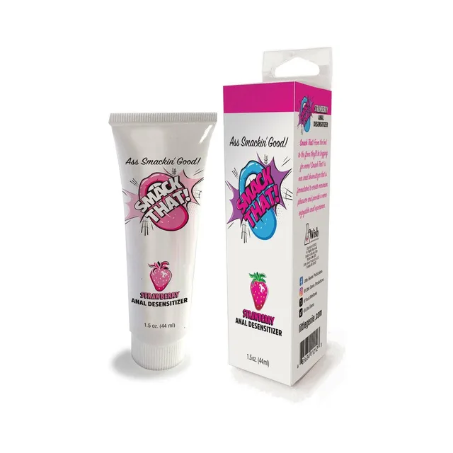 Smack That Strawberry tube beside pink-accented carton