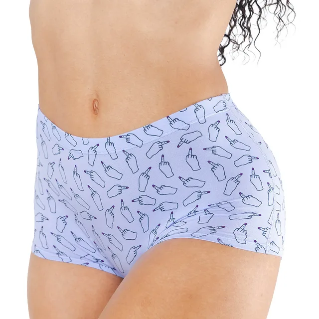 Shinesty Little Birdie XS pale blue boyshort straight front view with mid-rise waistband