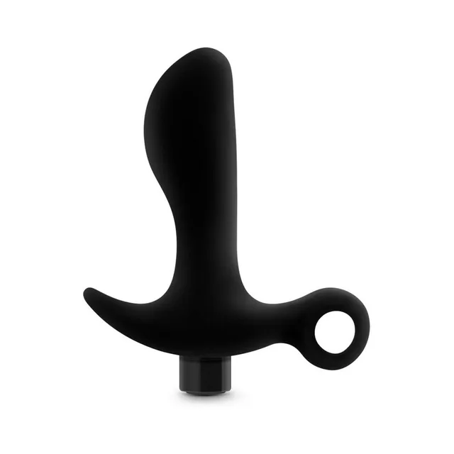 Front view of black Anal Adventures 01 with twin base arms and ring handle