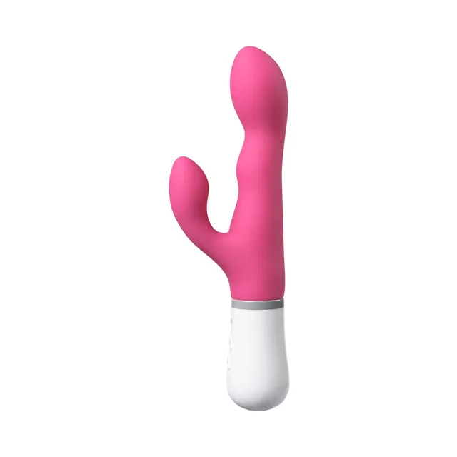Front view of pink Lovense Nora with curved shaft and flexible arm