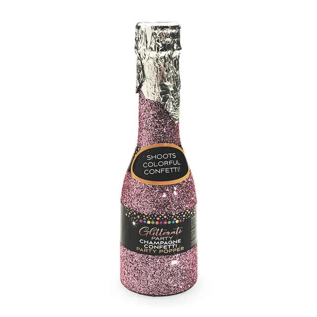 rose-gold glitter champagne-bottle confetti popper with foil neck