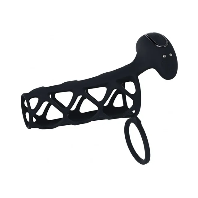 Black LEVELZ lattice cage sleeve with oval base loop
