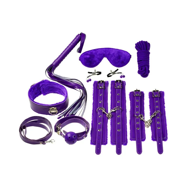 Purple bondage accessory kit arranged as a full set