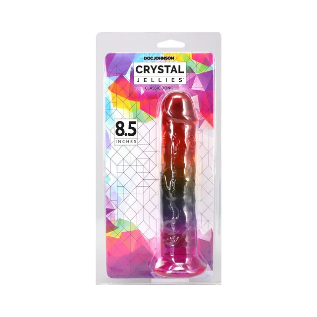 Crystal Jellies 8.5-inch rainbow dildo in clear pack