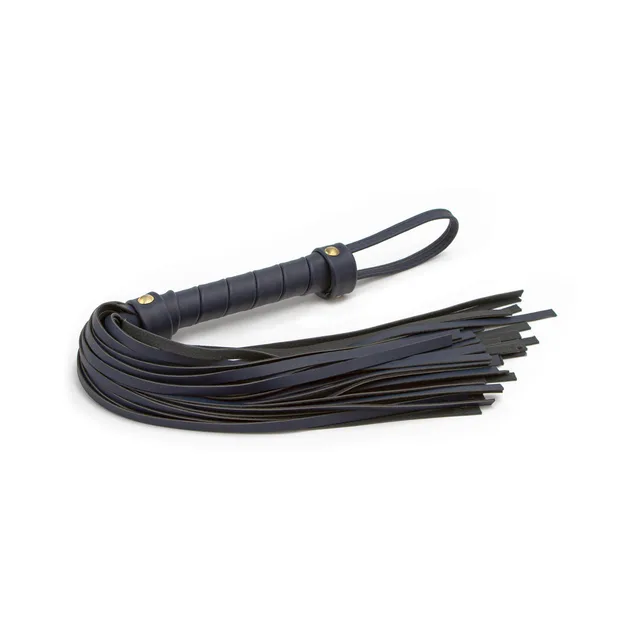 Dark blue faux-leather flogger with wrapped handle and loop