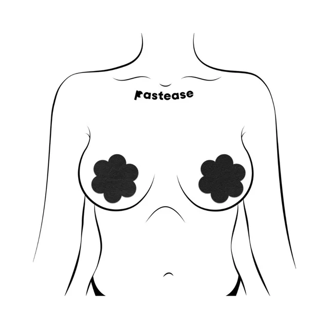Pastease Everyday onyx black flower nipple covers placement illustration on torso outline