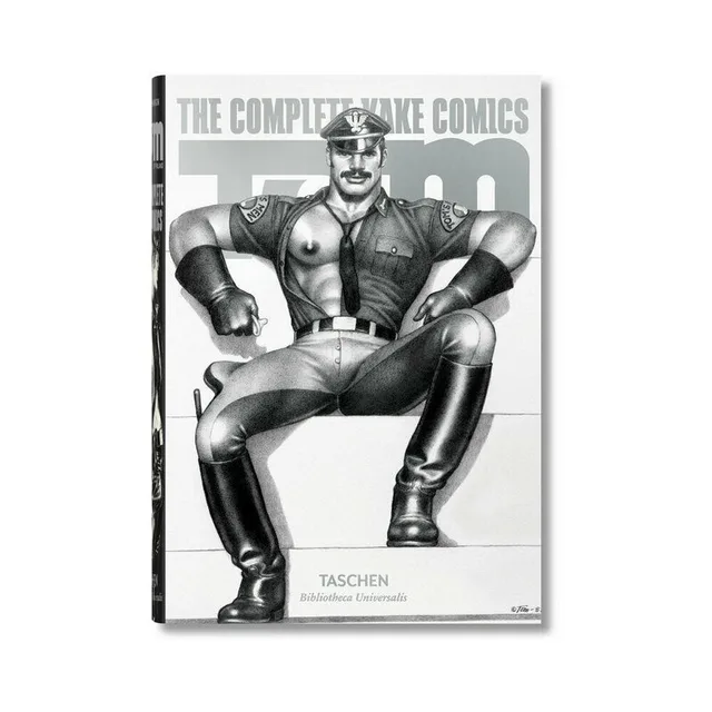 Tom of Finland Complete Kake Comics hardcover with seated leatherman illustration