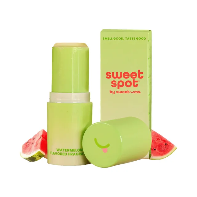 Open green Sweet Spot Watermelon stick with cap, box and watermelon slices