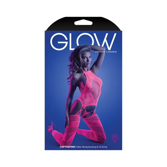 Fantasy Glow O/S retail box with model in neon-pink halter bodystocking