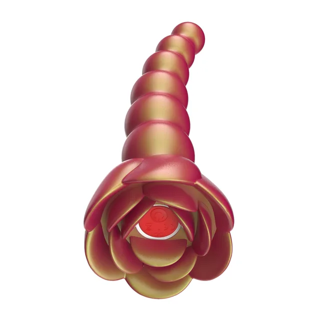 Adam and Eve Beaded Rose Blossom bronze vibrator base-first view of layered rose petals