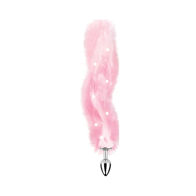Pink faux-fur tail plug with multicolored light points