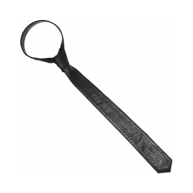Prowler RED black leather tie with fixed neck loop and pointed blade