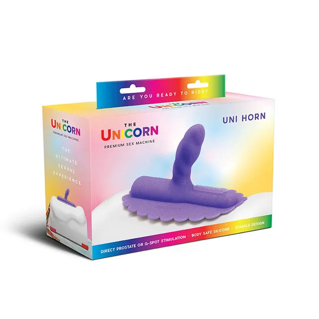 Purple Uni Horn silicone attachment pictured on retail box