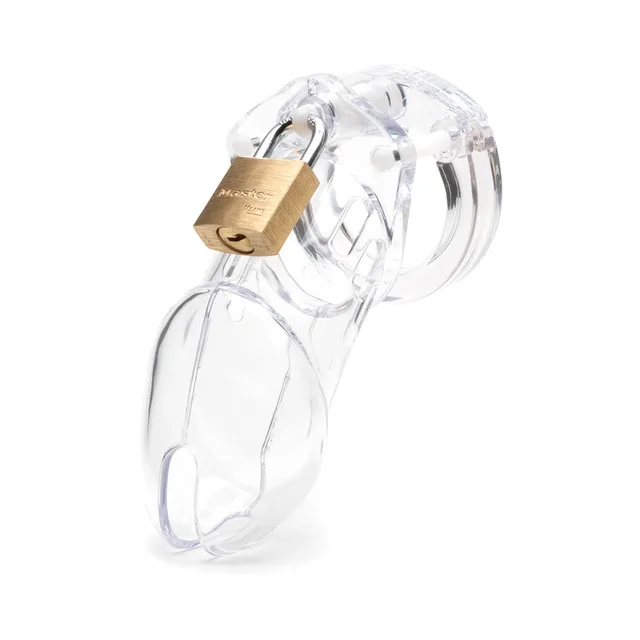 CB-6000 Clear Chastity Cage clear cage with brass padlock
