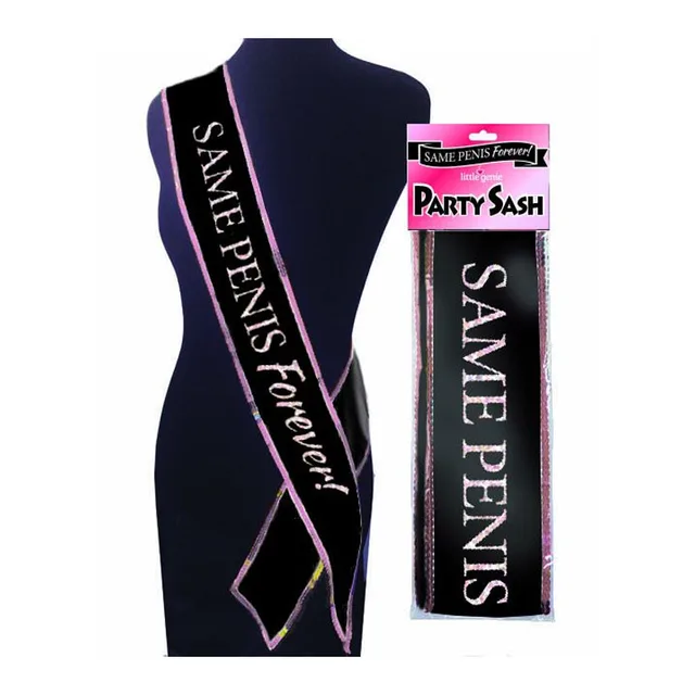 Same Penis Forever black sash with pink trim and retail card