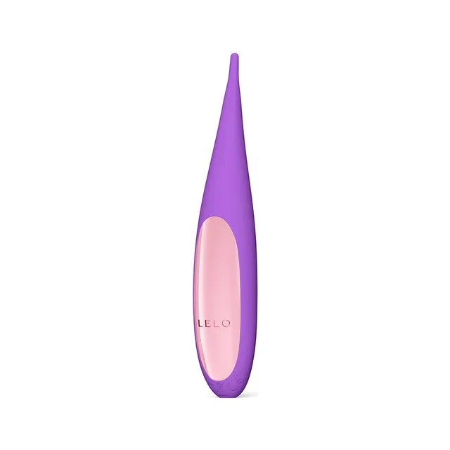 front view of purple LELO DOT Travel with pointed tip and oval control panel