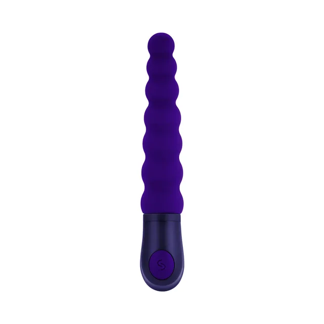 front view of purple Beaded Beauty with seven graduated bulbs