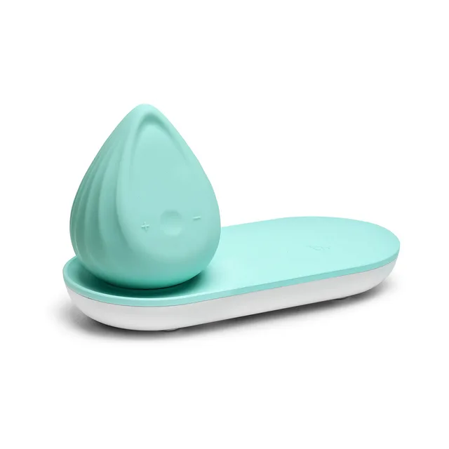 mint Biird Evii seated on matching mint and white charging base