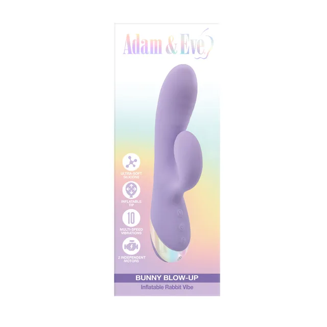 Adam and Eve Bunny Blow Up lilac vibrator in retail card