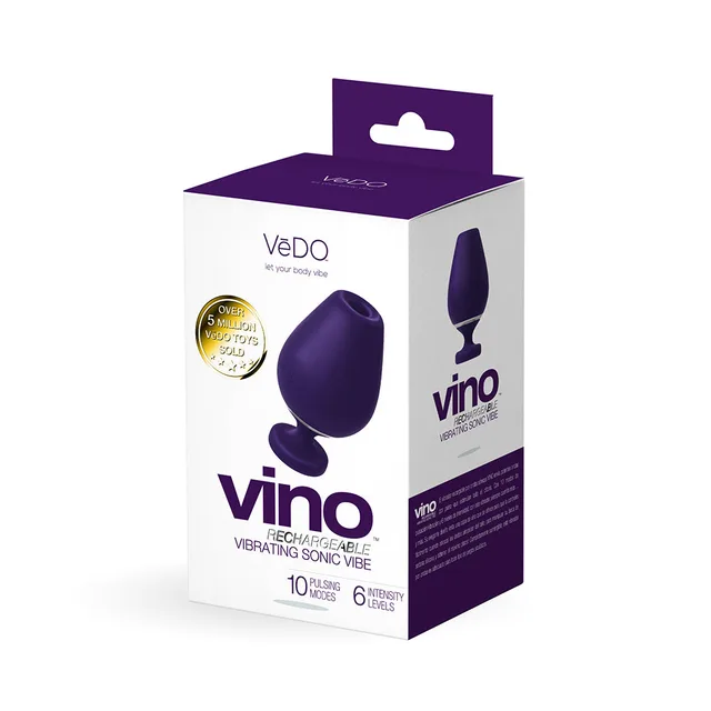 purple VeDO Vino sonic vibrator in white and purple retail box